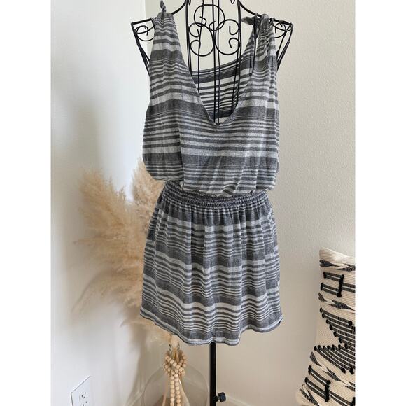 Becca by Rebecca Virtue Silver Striped Metallic Tank Swim Cover-Up Dress Medium - Picture 3 of 12
